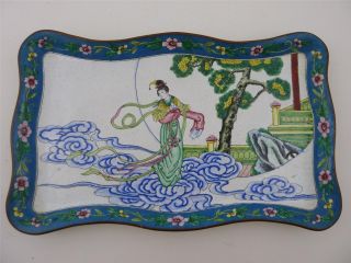 Exquisite Antique Chinese Canton Enamel Guanyin Vanity Tray 12 Inches photo
