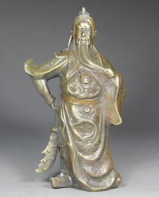 Chinese Old Brass Wonderful Handwork Hammered Hero Guan Gong Statue photo