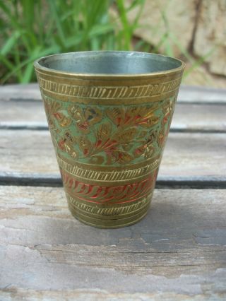 Made In India Hand Painted Or Enameled ? Wine / Tea Brass Or Bronze ? Cup ~149~ photo