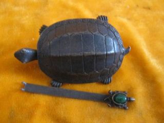 Chinese Ancient Style Bronze Lock Turtle Shape Vivid With Key photo