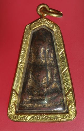Old& Real Thai Amulet Buddha Pendent Brown Clay Holy Phra Pong Su Phun Very Rare photo