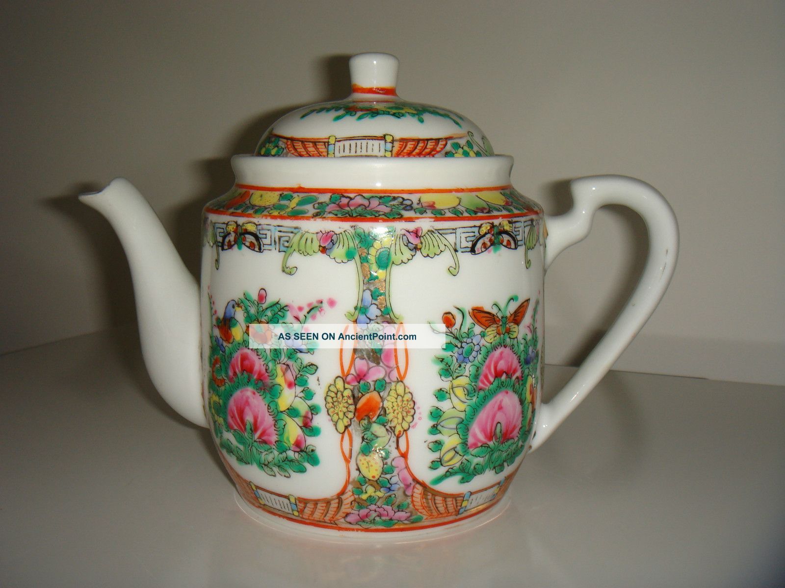 Vintage Chinese Cantonese Famille Rose Teapot Hand Painted - Vgc Porcelain photo