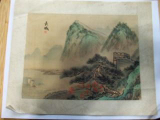 Old Chinese Painting On Silk Of Scenic Countyside Signed photo