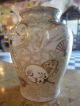 Pair Of Vintage Japanese Satsuma Pottery Vases W/ Fan & Mirror Decoration Vases photo 2