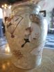 Pair Of Vintage Japanese Satsuma Pottery Vases W/ Fan & Mirror Decoration Vases photo 7