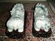 A Pair Of Jadeite Foo Dogs Large On Carved Wooden Stands 11 