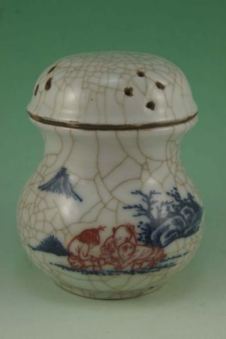 Elegant Chinese Blue&white&red Crackle Porcelain,  Cricket Pot photo