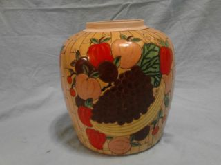 Vintage Red Stamped Chinese Vase With Fruit Design - - Rare photo