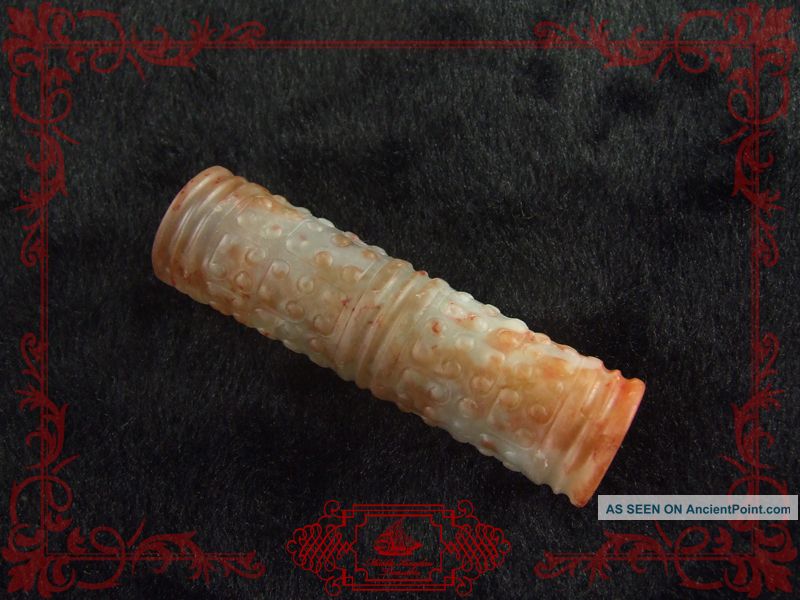 Fabulous Chinese Archaic Carved Nephrite Jade Ritual Cylinder Amulets photo