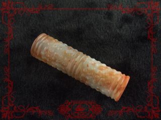 Fabulous Chinese Archaic Carved Nephrite Jade Ritual Cylinder photo