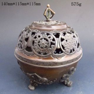Chinese Bronze Incense Burner & Lid Nr photo