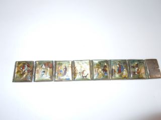 Islamic 1930 ' S Miniature Hand Painted Mother Of Pearl/silver Bracelet photo