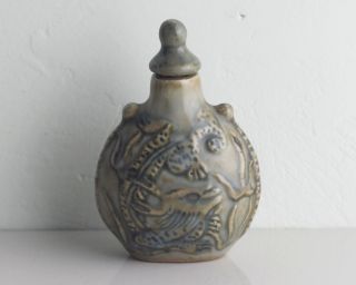 Antique Snuff Bottle,  Carving Asian Chinese Dragon Old Porcelain Snuff Bottle photo