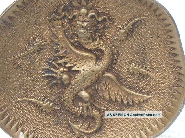 Unusually Fine Antique Brass Oriental Dragon Dish Wonderful Details & Patina Nr Unknown photo