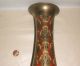 Vintage Solid Brass Vase Floral Paint Red Enamel/cloisonne Vase Middle East photo 8