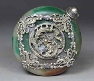 Chinese Old Jade Handwork Dragon Phoenix Pendant photo