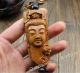 Peach Wood Carved Buddha Kwan - Yin Head Amulet Hand Car Decor Pendant Netsuke Buddha photo 3