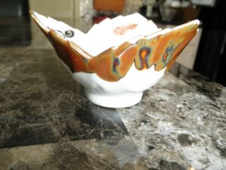 Japanese Porcelain Figural Leaf Bowl With Iridescent Glaze photo