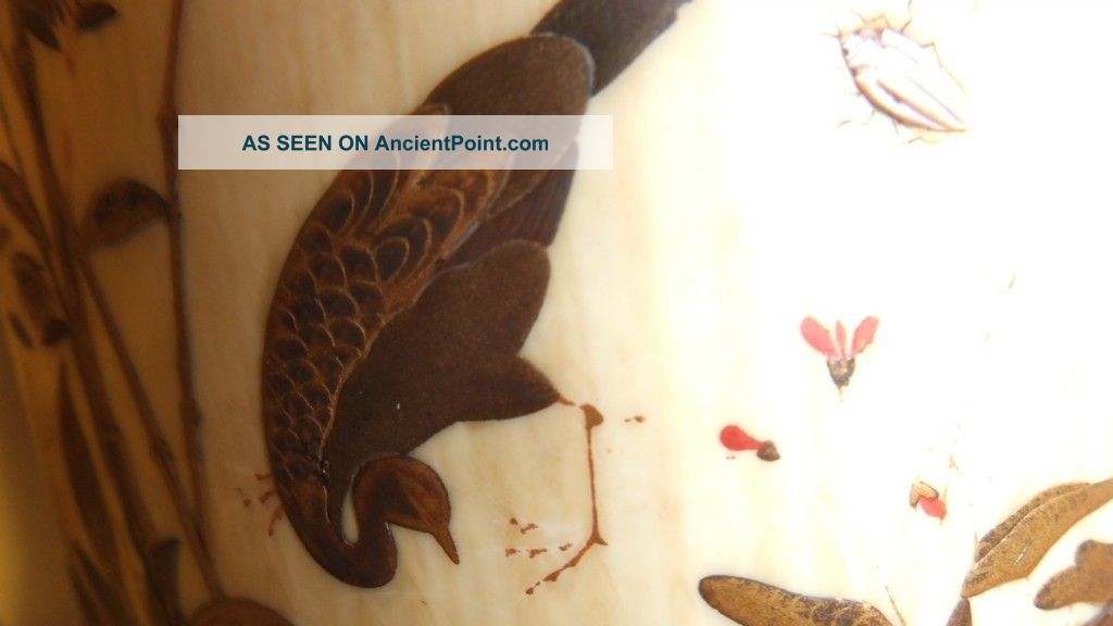 A Pair Of Vintage Japanese Faux Ivory With Gold Inserts Paintings & Scrolls photo