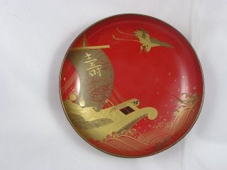 Japanese Lacquer Sake Cup With Treasure Ship Meiji Era Handpainted Nr 2770 photo