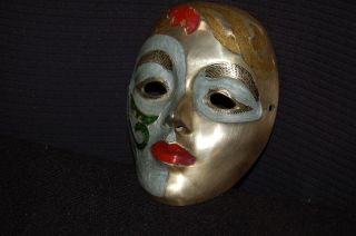 Theatre Mask Brass Mask Wall Art Handpainted India Collectible photo