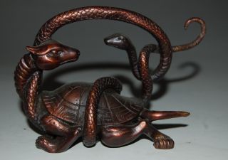 Chinese Copper Archaistic Chilong Turtle & Snake Statue Nr photo