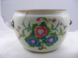 Antique Chinese Japanese Enamel Hand Painted Pot Cooking Handled Bowl ? Vase ? photo