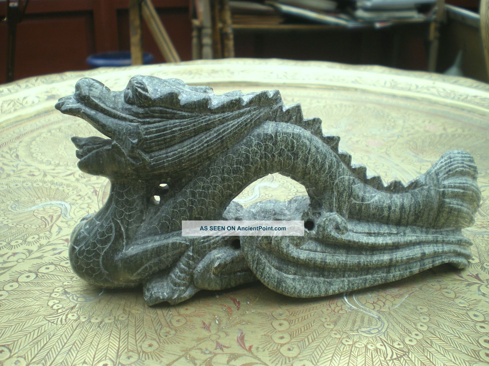 Antique Green Chinese Dragon Very Lucky Magical Soapstone Hardstone Or Jade ? Jade/ Hardstone photo