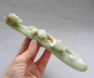 Antique Chinese Hetian Jade Carved Dragon Chi Dragon Take Hook photo