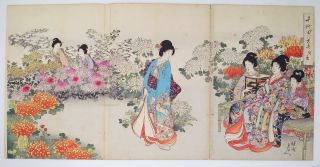 Beauties,  Chiyoda,  Samourai: Chikanobu Japanese Woodblock Print photo