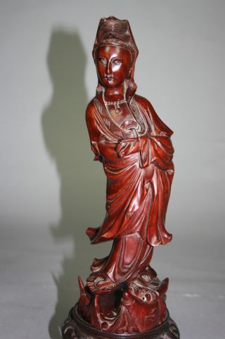 Chinese Wood Carved Figure Of Guan Yin photo
