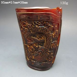 Old Antiques 100% Ox Horn Hand Carved Bat Jiao Cup Nr/xy2032 photo