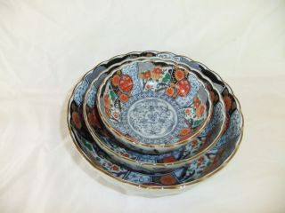 Set Of 3 Japanese Porcelain Imari Nesting Bowls photo