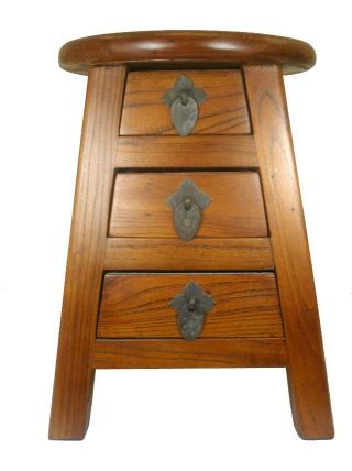 Chinese Pretty Wood Color 3 Drawer Round Stool/stand photo