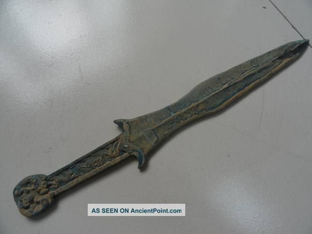 Chinese Bronze Sword Spearhead Carven Handle Old Unique Long 04 Swords photo