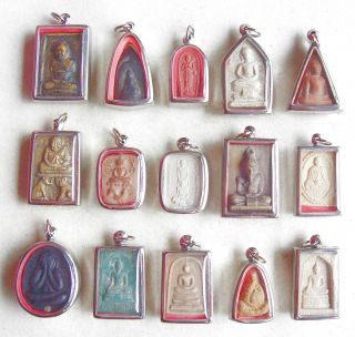 15 Thai Buddhist Buddha Antique Clay Amulet Medallions photo