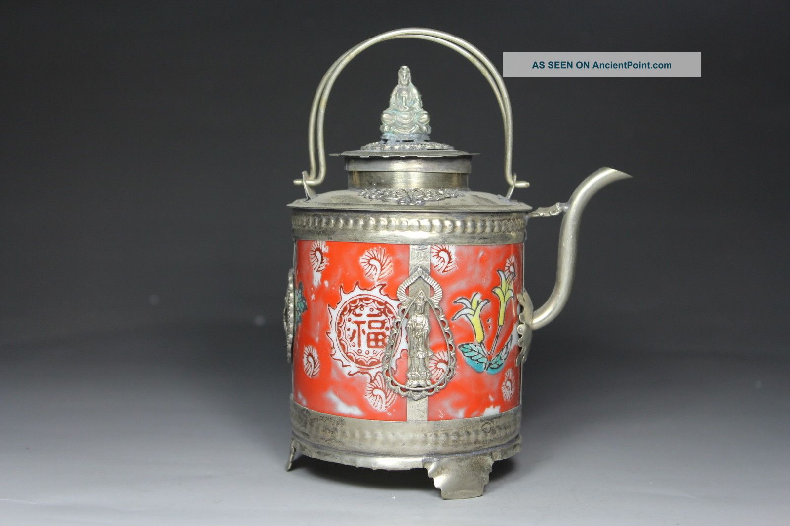 Chinese Handwork Painting Flower Dragon Phoenix Old Porcelain Tea Pot Porcelain photo