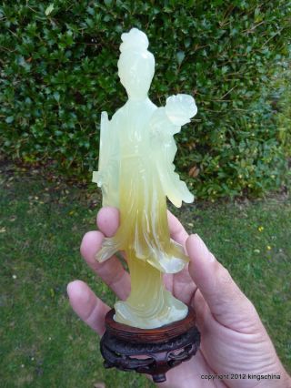 Nr Antique Chinese Jade Kwan Yin Figure Statue Qing Carving Jade Guanyin Carved photo
