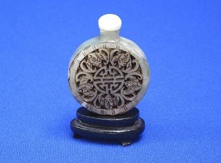 Fine Antique Chinese Qing Dynasty Deeply Carved Jade Snuff Bottle photo