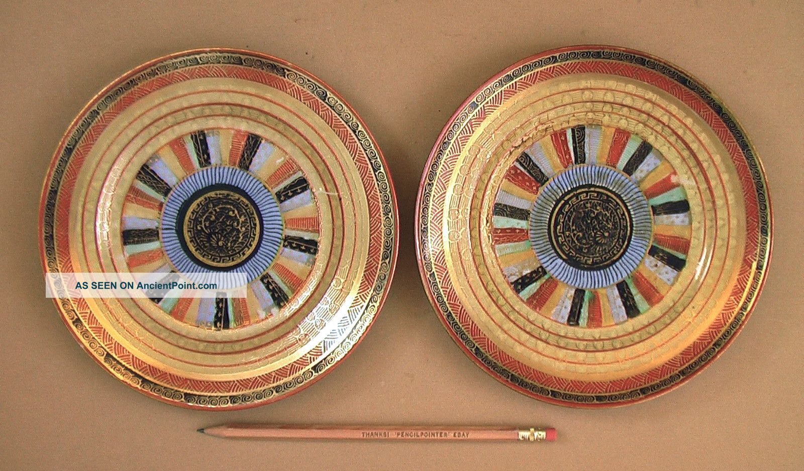 2 Antique Japanese 1000 Faces Plate Vtg Japan Imari Kutani Porcelain Thousand Plates photo