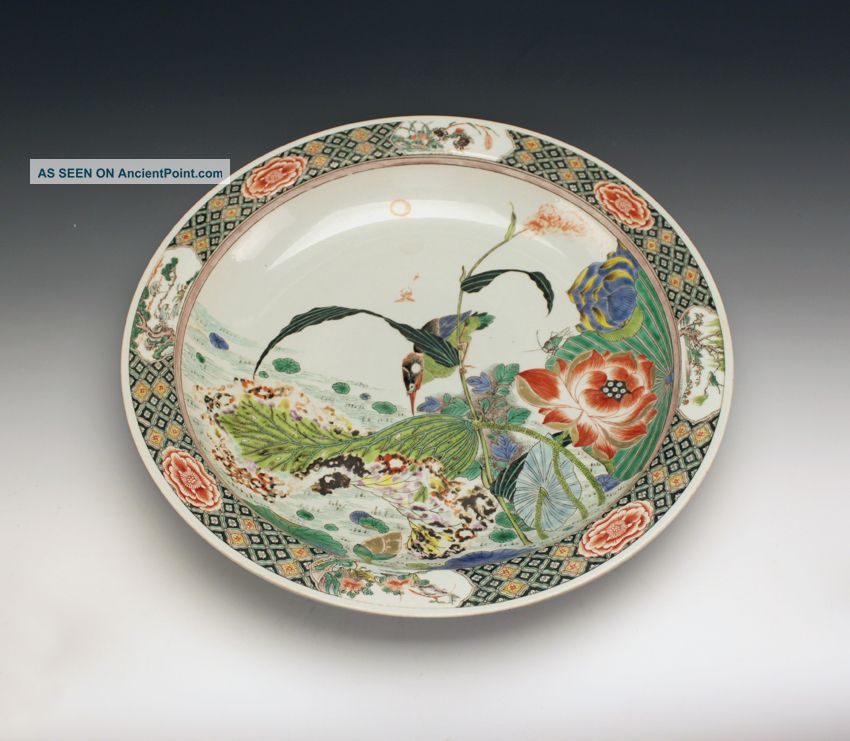 Large Antique Chinese Qing Kangxi Famille Verte Floral Porcelain Charger Plate Plates photo