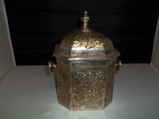 Silver Chinesetea Caddy Lidded Box Floral Chassing Repossee Hexagon Shape - 270 photo