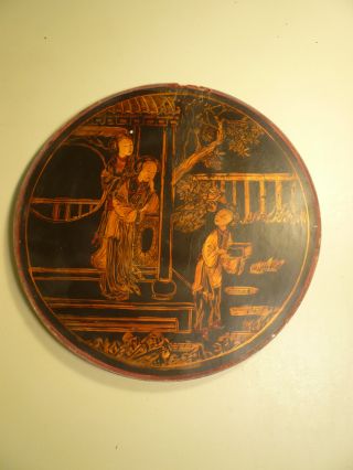 68.  Antique Chinese Painted Gold Gilt Wood Panel W/ Beauty Figure. photo