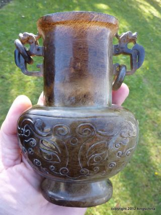 Nr Antique Chinese Jade Archaic Vase 19thc Qing Carving Jade photo