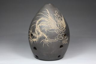 Chinese Handwork Carving Phoenix Old Ceramics An Ancient Egg - Shaped photo