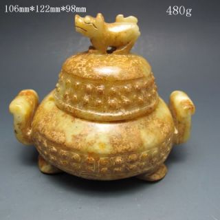 Old Antiques Chinese Jade Hand - Carved Incense Burners & Lid W Dog Nr/nc1491 photo