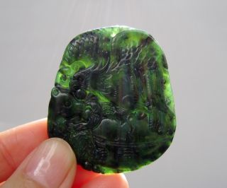 Chinese Hetian Black Green Jade Carved Eagle Bear Pendant Nr photo