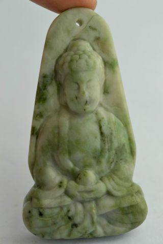China Rare Collectibles Old Decorated Handwork Jade Carving Buddha Pendant photo