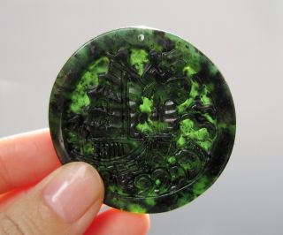 Chinese Hetian Black Green Jade Carved Sailing Pendant Nr photo