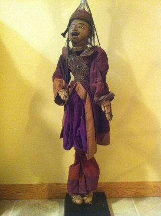 Antique / Vintage Handcrafted Thai Wooden Puppet With Stand Very Large Unique photo